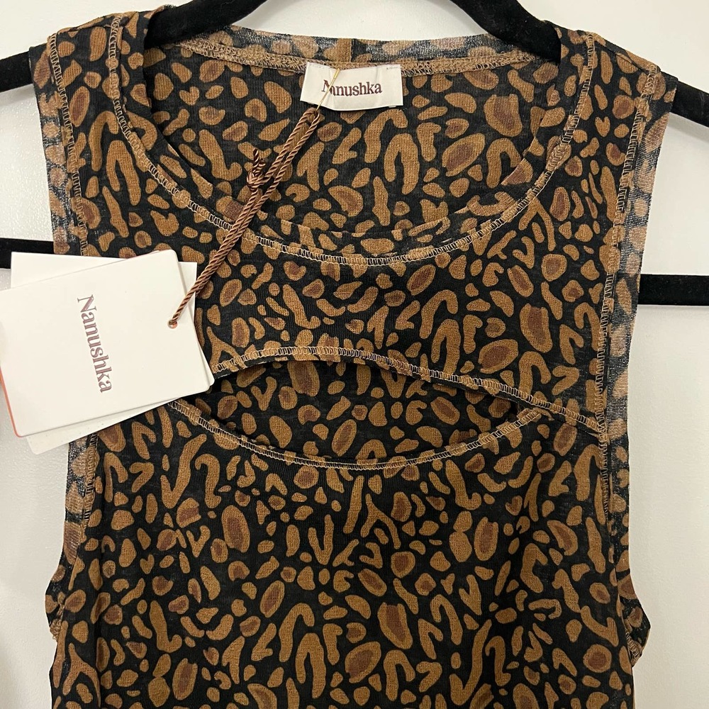 ❌SOLD❌ Nanushka $364 Black Brown Rilo Cutout Ocelot Ruched Midi Dress Size Smal - Picture 5 of 8
